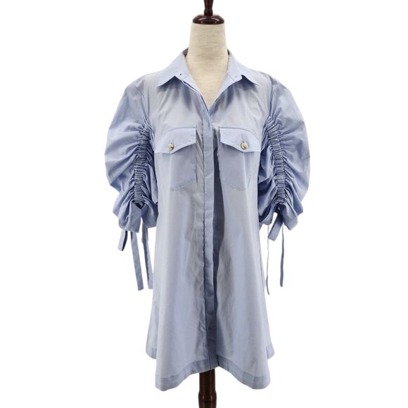 NEW Maeve by Anthropologie Womens XS Dress Puffed Ruched Shirt Dress Sleeve Blue